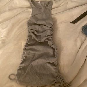 Grey sleeveless ribbed ruched dress